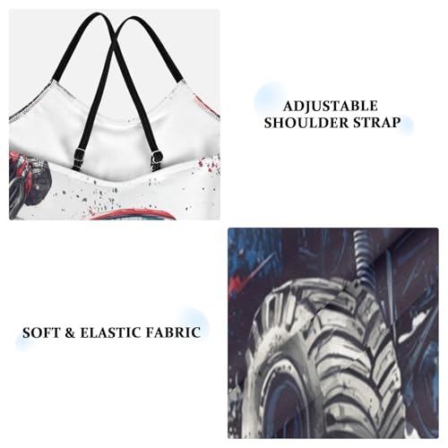 Pigsaly Girls One Piece Swimsuits Grunge Red Blue Monster Trucks Kids Cross Back Swimwear Beach Sport Bathing Suit 3T3