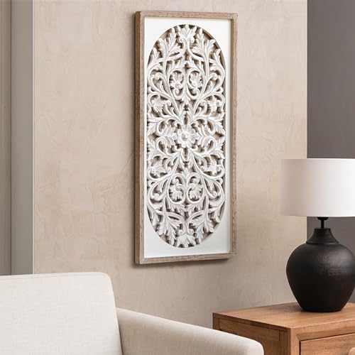 Image of JFY Designs Cordelia Hand Carved Wood Medallion Wall Panels Bedroom Decor