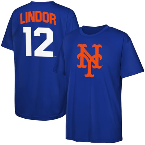 Francisco Lindor New York Mets MLB Kids 4-20 Blue Official Name & Number Performance Jersey T-Shirt (Size 7, Francisco Lindor New York Mets Blue)