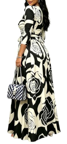 Image of CaniBtr Maxi Dresses for Women Plus Size 3 /4 Sleeve Long Dress with Belt