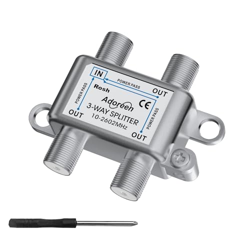 Adoreen 3-Way Coaxial Cable Splitter, 10-2602MHz Mini Bi-Directional Digital Signal RG6/RG59 Coax