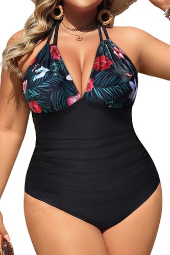 Aqua Eve Plus Size Swimsuits One Piece Bathing Suit for Women Tummy Control Sexy Halter Swimwear...
