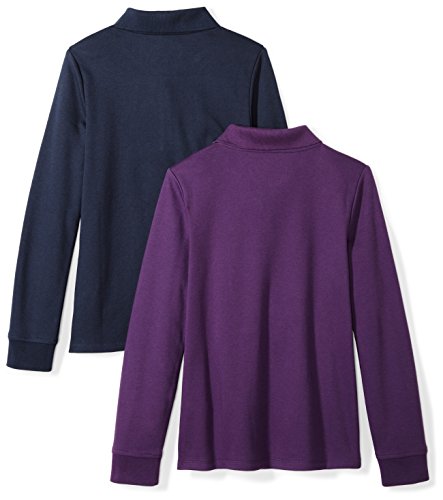 Amazon Essentials Girls' Uniform Long-Sleeve Interlock Polo Shirt, Pack Of 2, Purple/Navy, X-Small #TOP1