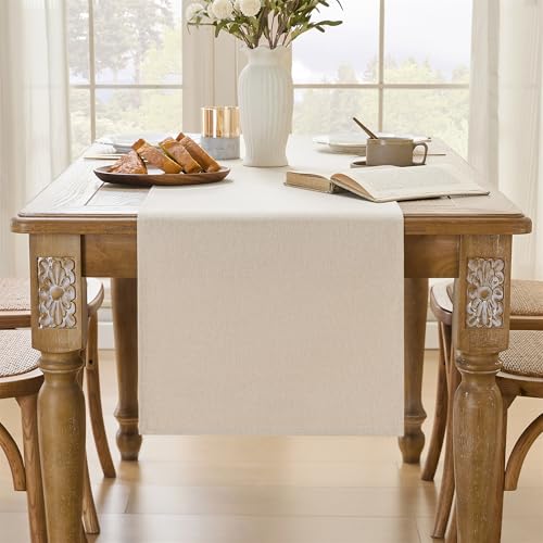 GUJOXILA Modern Tischläufer Beige 40 x 240 cm Tischläufer Wasserabweisend Abwaschbar Leinenoptik Küche Esstisch Tisch Dekoration für Hochzeiten Drinnen Urlaub Party Dekor