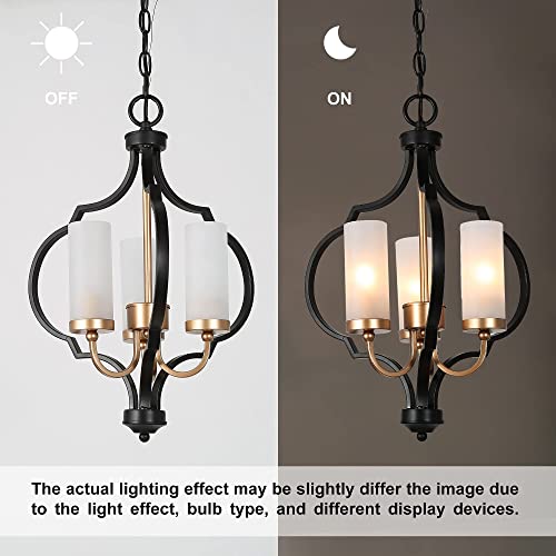 Durent Lighting Modern Orb Chandelier, 3-Light Black And Gold Pendant Light Fixture With Frosted Glass Shade For Kitchen Island, Dining Room, Bedroom, Foyer, Entryway #TOP5