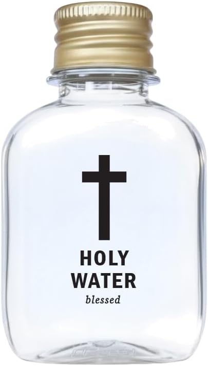 Personalized 100ml (3.4 oz) Holy Water Bottles (Empty) - TSA Travel Size Plastic Flask with Gold/Silver Cap - Custom Labels - First Holy Communion Keepsakes & Confirmation Gifts (10)