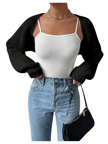 Image of GORGLITTER Women's Oversized Bolero Shrug Chunky Cardigans Cropped Sweater | Cropped White Cardigan Women, Oversized Cardigans, Shrugs, Bolero, Long Sleeve Short Cardigans for Women