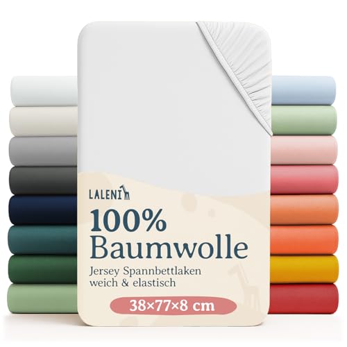 Laleni Jersey Spannbettlaken 38x77 cm Babywiege oval 2er Set - OEKO-TEX zertifiziertes Spannbettlaken Stubenwagen - Stubenwagen Bezug 100% Baumwolle - Spannbettlaken Kinderwagen - Baby Bettwäsche Weiß