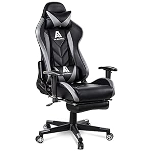 AA Products – Silla de juegos ergonómica de respaldo alto, silla de oficina ajustable con reposapiés, silla giratoria de soporte lumbar, color gris