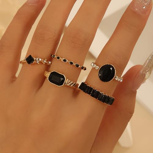Black Ring 5pcs Ring Set Gold Rings Boho Statement Rings Stacking Wedding Rings Engagement Ring for Women Anniversary Birthday Gifts3