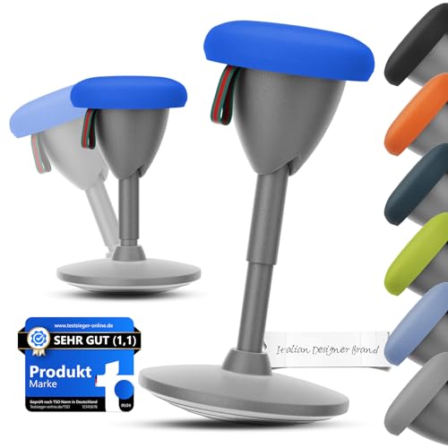 Image of XJ-HOME Height Adjustable Active Motion Stool, Standing Desk Wobble Chair, Ergonomic Stand Perch Sit Rotate 360 Balance Stool with Cushion & Non-Slip Base for Office Home Classroom, Dark Blue