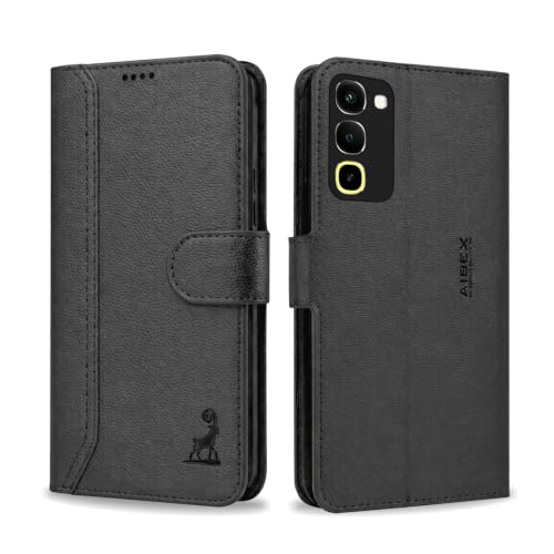 Image of AIBEX Compatible for Realme 16X 5G / Realme Narzo 100X 5G / Realme P4R 5G Flip Cover Leather Finish | Inside TPU with Card Pockets | Wallet Stand | Complete Protection Flip Case Black