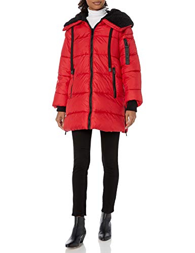 Steve Madden Women's Puffer Jacket, Side Zipper red, L