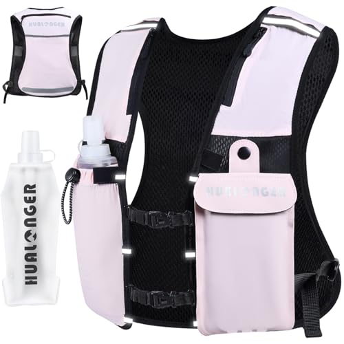 Running Hydration Vest for Women Men,Lightweight Breathable Hydration Pack with 500ml Soft Flask, Adjustable Chest Straps Reflective Backpack for Trail Running Marathon Race Jogging Cycling
