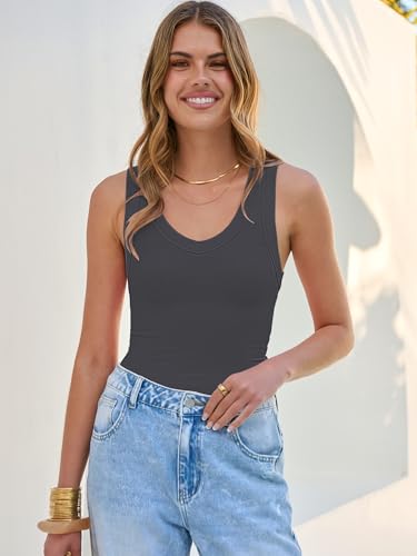 Image of ANRABESS Tank Tops for Women V Neck Ribbed Knit Slim Fitted Sleeveless Basic Tee Tanks Casual Summer Clothes 2026