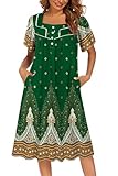 Picture of Ekouaer Short Sleeve Duster Housecoat Women Sleepwear Muumuu House Dresses for Women Patio Dress Green Feather,XXL