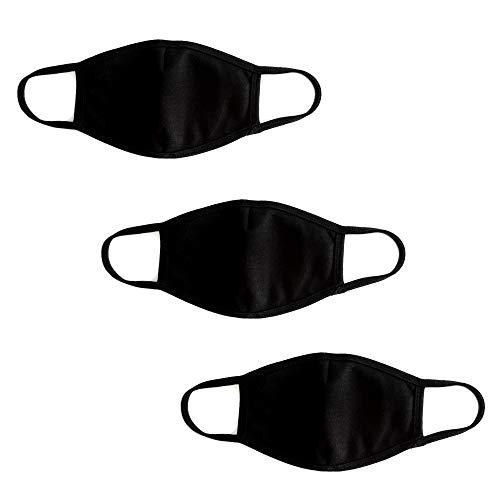 Fashion Black Cotton Cover for Face and Mouth Washable Reusable Fashionable for Women and Men 2-Ply Flat Cotton Masks Made in Korea (3-pcs)