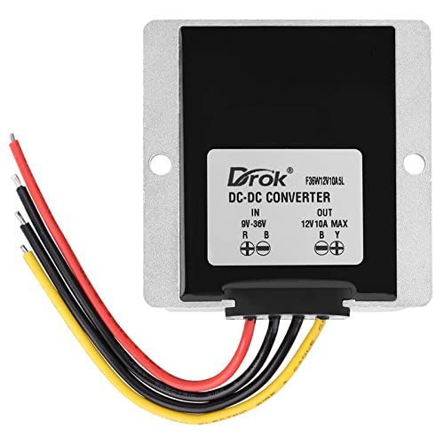 Image of DROK Boost Buck Converter 9V-36V to 12V 10A 120W Aluminium Shell Waterproof Auto Step Up Down Voltage Regulator 12V Volt Transformer for Car Audio Solar Power System LCD Television LED Display Screen