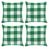 Cootato St. Patrick's Day Pillow Covers - Set of 4 Buffalo Green and White Plaid Throw Pillow Covers