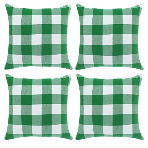 Cootato St. Patrick's Day Pillow Covers - Set Of 4 Buffalo Green And White Plaid Throw Pillow Covers, 18 X 18 Inches Cotton Pillow Cover Farmhouse Cushion Case For Sofa Couch Home Decor #TOP30