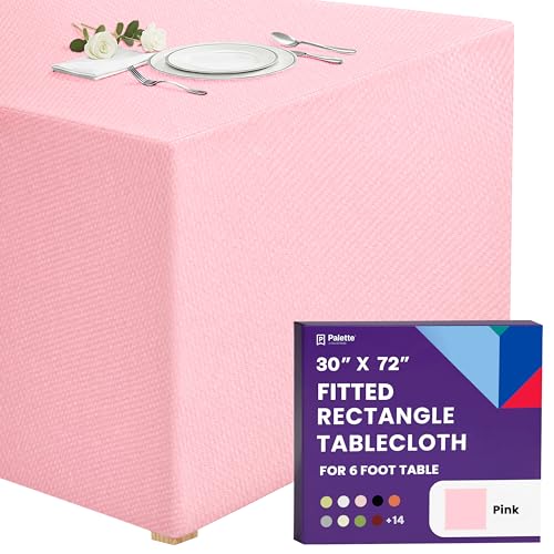 Gee Di Moda Fitted Tablecloth - 72 x 30 Inch Pink Floor-Length Fitted Table Cloth for 6 Foot Rectangle Table, Heavy Duty Washable Fabric for Parties, Dinner, Weddings, Baby Shower & Trade Show