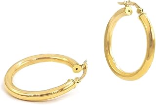 Elegant jewel box DUTY-FREE Women Gold 3mm Hoop earrings in 18k Solid gold, Classic K18 Gold hoops, Collection of different size hoops in 18K solid Gold, Unique gift