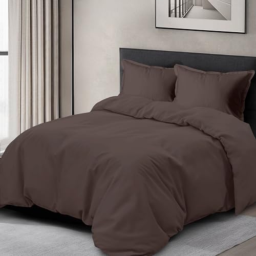 Elegant Comfort 1500 Premium Hotel Quality 3-Piece Duvet Cover Set, Luxury and Softest 1500 Premium Hotel Quality Microfiber Bedding Duvet Set, Wrinkle and Stain-Resistant, Full/Queen, Brown