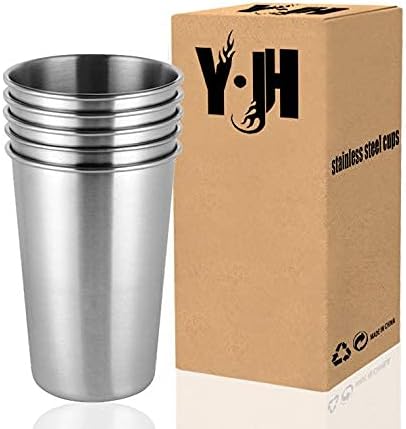 CherryKelly Stainless Steel Cup, Reusable Metal Beer Tumbler, Stackable Drinking Glass, BPA Free Mug, for Camping,Hiking, Outdoor, Indoor Activities,Kids - 500ml/17oz(5 Pack)