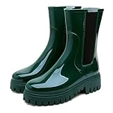 Hsttgsr Rain Boots for Women, Waterproof PVC Rubber Garden Boots Womens Chelsea Boots Short Platfrom Rain Boots, Anti-Slip Elastic Slip On Rainboots Garden Rain Shoes for Yard Farm Outdoor Work