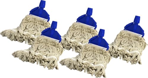 Socket Cotton Mop Heads Replacement 16 Oz Super Absorbent Mop Traditional String Mop Heads Self Threaded Socket Screw Mop Set (5x BLUE)