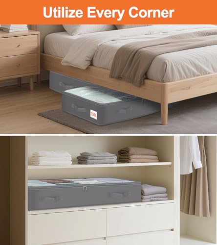 punemi Under Bed Storage Containers, 4 Pack Large Soft Foldable Storage Bags with Clear Top for Blankets, Comforters, Sheets, Wrapping Paper, Water-Resistant Inner Layer, 20x40x7.5 in の商品画像 5