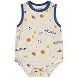 pureborn Baby Boys Bodysuit Sleeveless Romper Viscose From Bamboo One-Piece Outfit Sports 9-12 Months