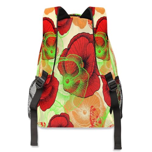Sac à dos coquelicot rouge grand format pour ordinateur, école et randonnée