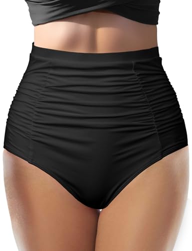 Women's High Waisted Bikini Bathing Suit Bottoms Swimsuits Tie Side Tummy Control Full Coverage Swimwear Ruched