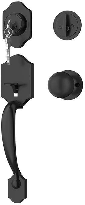 黄金温暖黑色前门把手和死锁套件，经典前门门锁硬件