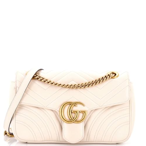 Pre-Loved GG Marmont Flap Bag Matelasse Leather Medium, Neutral