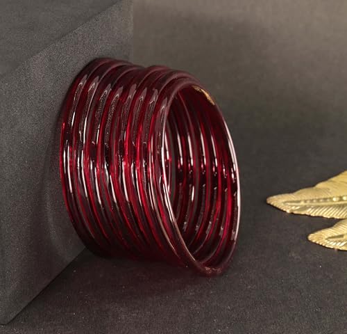 Image of ZULKA Designer Plain Glossy Glass Kada Set For Women & Girls With Diamond Cut Design | Fancy Designer Glass Bangles | Traditional Chudi | Kanch Ki Churi | Stylish Glass Kada For Wedding - Set Of 8