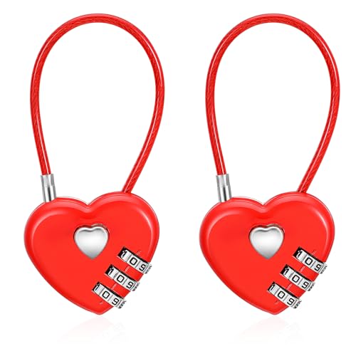 2 Pack 3 Digit Combination Lock, Waterproof Mini Combination Padlock, Small Combination Padlock, Cute Padlock with Number for Luggage, School Locker, Backpack, Toolbox, Suitcase, Red