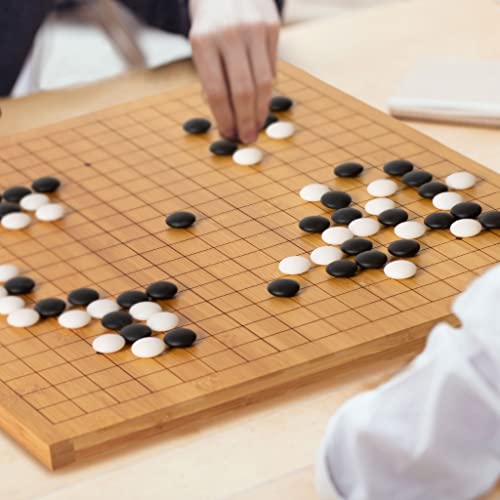 Yellow Mountain Imports Bamboo 0.8-Inch Etched Reversible 19X19 / 13X13 Go Game Set Board With 9.2Mm Double Convex Yunzi Stones And Bamboo Wood Bowls Set - Classic Strategy Board Game (Baduk/Weiqi) #TOP1
