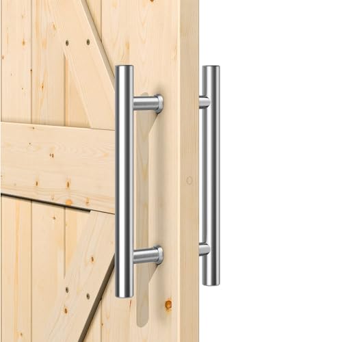 SMARTSTANDARD 12 Push Pull Sliding Stainless Steel Barn Door Handle Double-Sided Brushed Nickel Barn Door Handle Set 1 Pack