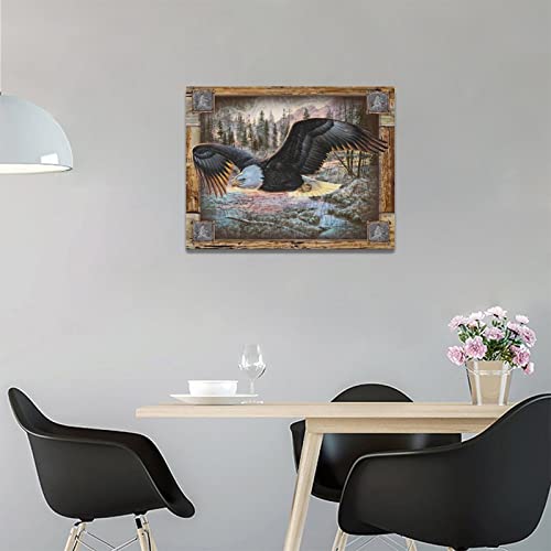Flying Bald Eagle Wall Art Rustic Eagle Pictures Wall Decor Decor American Eagle Painting Framed Artwork Home Decoration For Bedroom Bathroom Living Room 12"X16" #TOP2