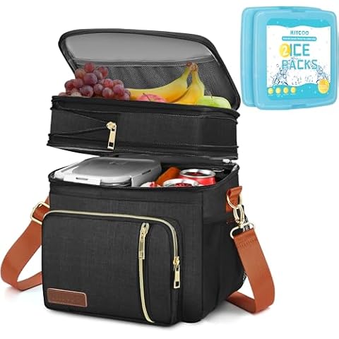 MIYCOO Lunch Bag Lunch Box for Women Men Double Deck Insulated Cooler Bag & 2PC Ice Packs for Lunch Boxes Cover