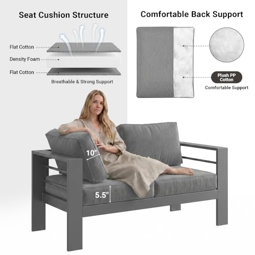 Solaste 7-Seaters Aluminum Outdoor Patio Furniture Set, Patio Sectional with 5" Thick Cushion, Outdoor Furniture with Coffee Table, Patio Sofa for Porch, Backyard, Deck, Yard, Dark Grey by Solaste - Image 6