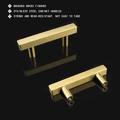 Goldenwarm 20 Pack Gold Cabinet Handles 2-1/2"(64mm) Brushed Brass Cabinet Pulls T Bar Drawer Pulls for Kitchen Cupboard & Drawer Hardware - Thumbnail 3