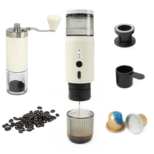 HAWOK Portable Espresso Coffee Machine & Manual Coffee Grinder Set, 80ml Water Tank, for Camping,...