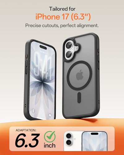 Image of UNBREAKcable Magnetic for iPhone 17 Case 6.3-Inch, Compatible with MagSafe, Full Camera Protection, Built-in Magnetic Ring, Drop Protection Shockproof Slim Phone Cover-Black
