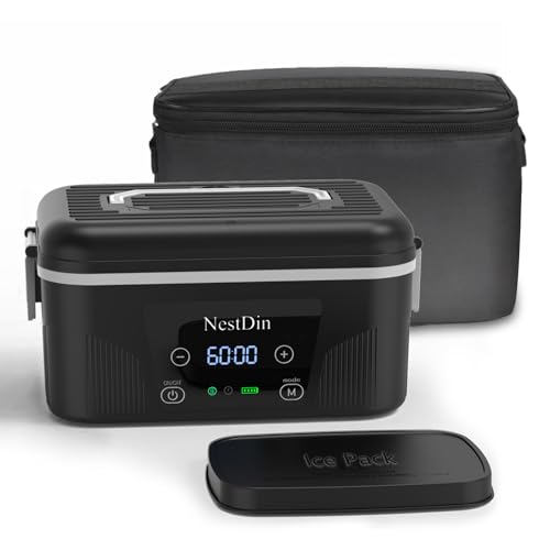 NestDin Fiambrera térmica inalámbrica: lonchera eléctrica de 1,4 L con batería – Tiempo de calentamiento personalizado y función de calefacción preestablecida para adultos – Calentador de alimentos