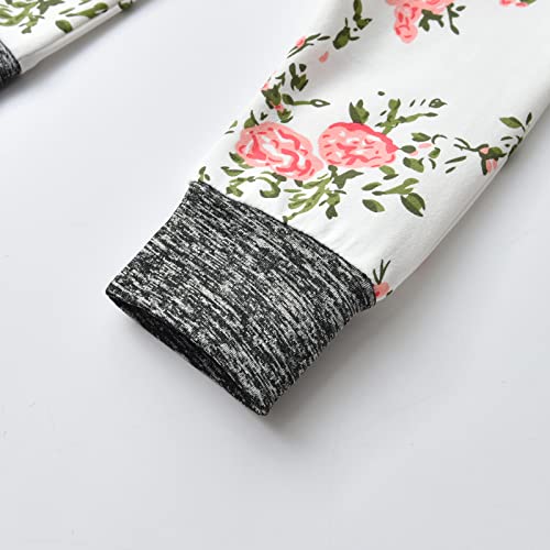 Infant Toddler Baby Girl Clothes Long Sleeve Floral Hoodie Sweatshirt Tops Pants And Headband Outfit Set (9-12 Months) Grey #TOP6