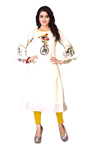 Image of OM SAI LATEST CREATION Women's Crepe Cotton Stitched 3 /4 Sleeves Printed Anarkali Kurti