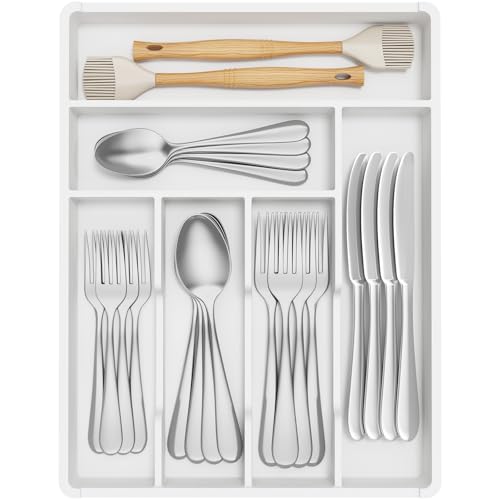Lifewit Bandeja para cubiertos para cajones estrecha, 31 x 41 x 4,6 cm, bandeja para cubiertos, 6 compartimentos, organizador de cubiertos para cocina, pequeño soporte para cubiertos de Kunstsoff para